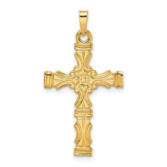 14k Polished Solid Floral Center Cross Pendant