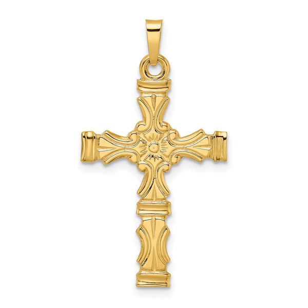 14k Polished Solid Floral Center Cross Pendant