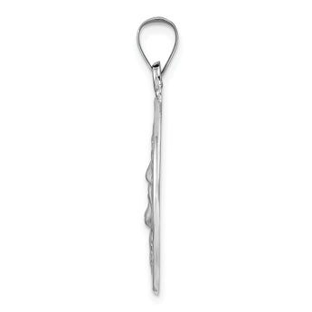 14k White Gold Polished and Satin Hollow Jesus Face Disc Pendant