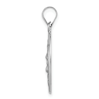 14k White Gold Polished and Satin Hollow Jesus Face Disc Pendant