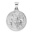 14k White Gold Polished and Satin Hollow Jesus Face Disc Pendant