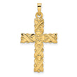 14k Polished and Textured Solid Floral Cross Pendant