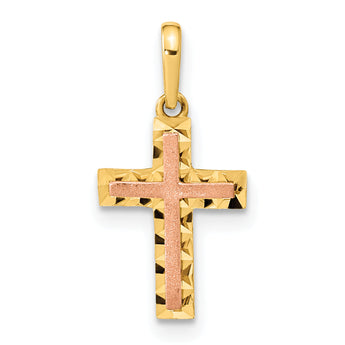 14K Two-tone Diamond Cut Cross Pendant