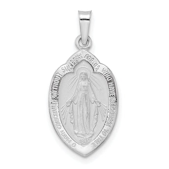14k White Gold Polished and Satin Solid Miraculous Medal Pendant