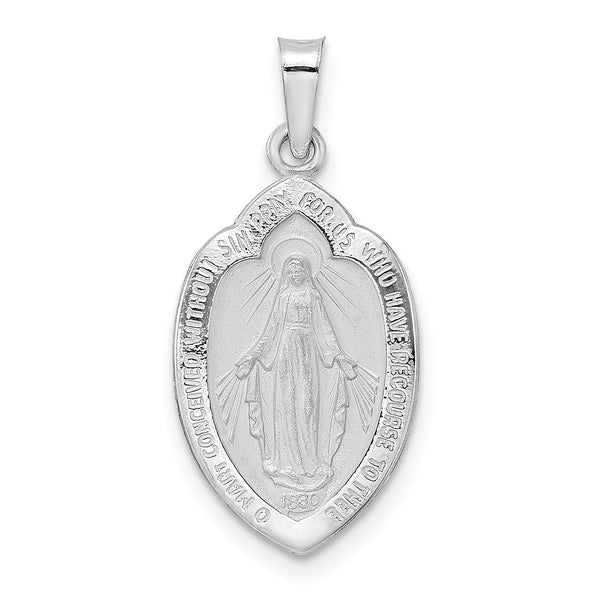 14k White Gold Polished and Satin Solid Miraculous Medal Pendant
