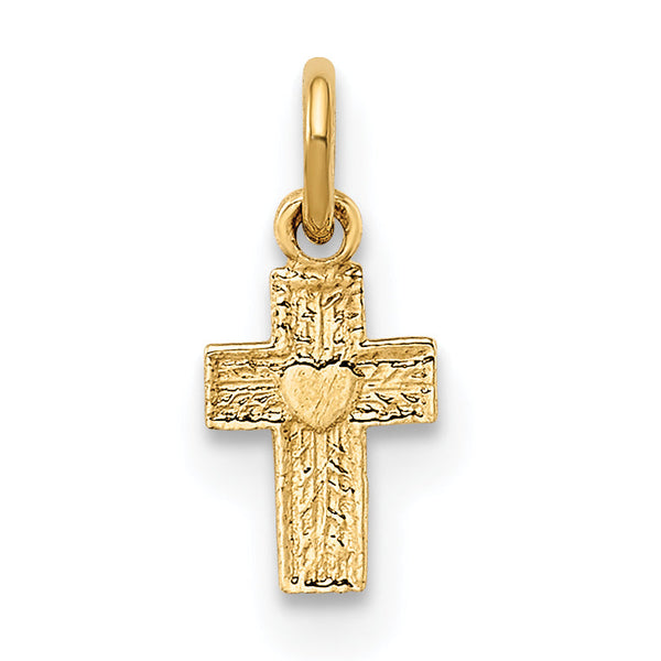 14k Polished Solid Tiny Heart Cross Pendant