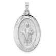14k White Gold Polished St Jude Oval Solid Medal Pendant