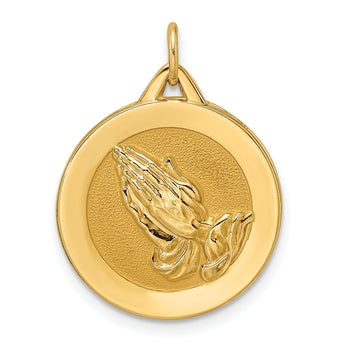 14k Polished and Satin Solid Praying Hands Disc Pendant