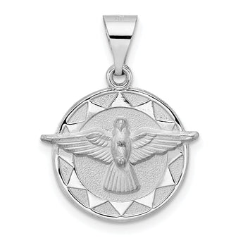14k White Gold Polished and Satin Hollow Holy Spirit Pendant