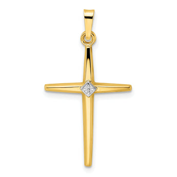 14k Two-tone Polished Solid Diamond Shape Center Cross Pendant