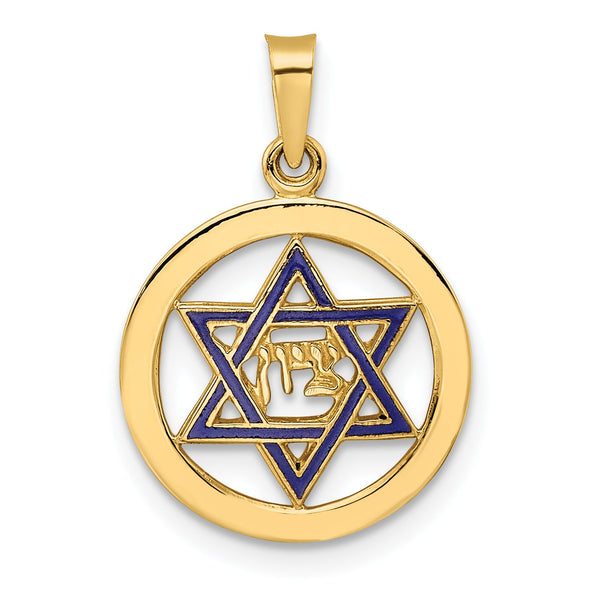 14k Polished and Enameled Solid Star of David Pendant