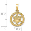 14k Polished and Textured Solid Star of David in Frame Pendant