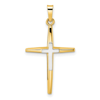 14k Two-tone Polished Solid Double Cross Pendant