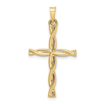 14k Polished Hollow Twisted Cross Pendant