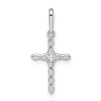 14k White Gold CZ Cross Pendant