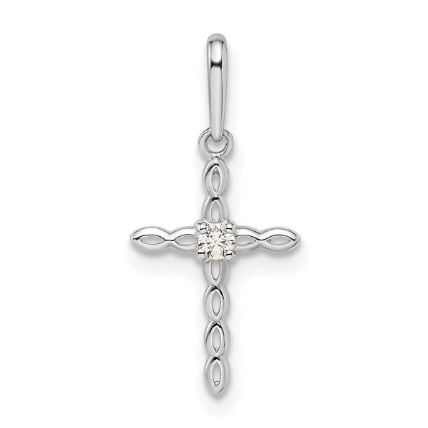 14k White Gold CZ Cross Pendant