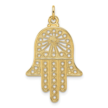 14k Polished Solid Filigree Hamsa Pendant