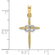 14k Two-tone Polished and Satin Solid Double Ring Cross Pendant