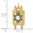 14k Polished Solid Torah and Enameled Star of David Pendant