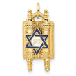 14k Polished Solid Torah and Enameled Star of David Pendant