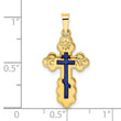 14k Polished Eastern Orthodox Blue Enamel Solid Cross Pendant