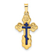 14k Polished Eastern Orthodox Blue Enamel Solid Cross Pendant