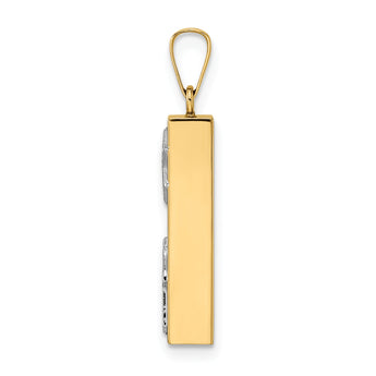 14k Two-tone Polished Hollow Mezuzah w/Star of David and Chai Pendant