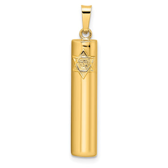 14k Polished Hollow Mezuzah w/Star of David Pendant