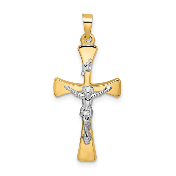 14k Two-tone Polished Hollow INRI Crucifix Cross Pendant