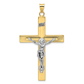 14k Two-tone Polished Solid INRI Curcifix Cross Pendant