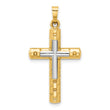 14k Two-Tone Textured and Polished Hollow Latin Cross Pendant