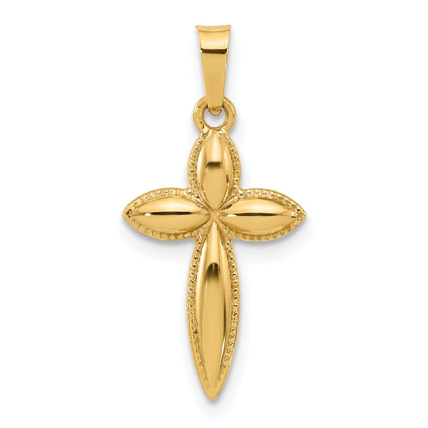 14k Polished and Beaded Hollow Edge Passion Cross Pendant