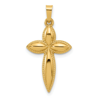 14k Polished and Beaded Hollow Edge Passion Cross Pendant