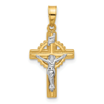 14k Two-Tone Hollow INRI Crucifix Pendent
