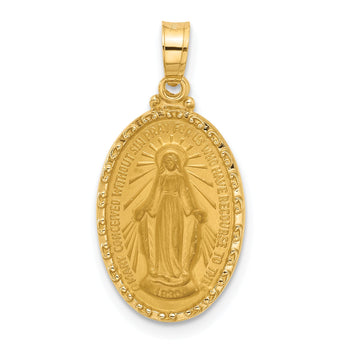 14k Satin and Polished Miraculous Medal Solid Oval Pendant