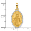 14K with Rhodium Satin and Polished Miraculous Medal Solid Oval Pendant