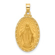 14k Satin and Polished Miraculous Medal Oval Solid Pendant