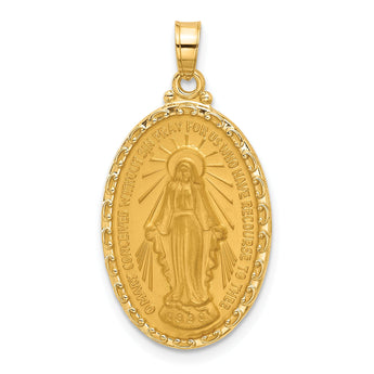 14k Satin and Polished Miraculous Medal Solid Oval Pendant