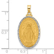 14K with Rhodium Satin and Polished Miraculous Medal Solid Oval Pendant