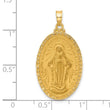 14k Satin and Polished Miraculous Medal Solid Oval Pendant