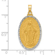 14K with Rhodium Satin and Polished Miraculous Medal Solid Oval Pendant