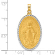 14K with Rhodium Satin and Polished Miraculous Medal Solid Oval Pendant
