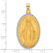14K with Rhodium Satin and Polished Miraculous Medal Solid Oval Pendant