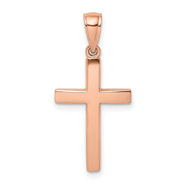 14K Rose Gold Polished Beveled Cross Charm