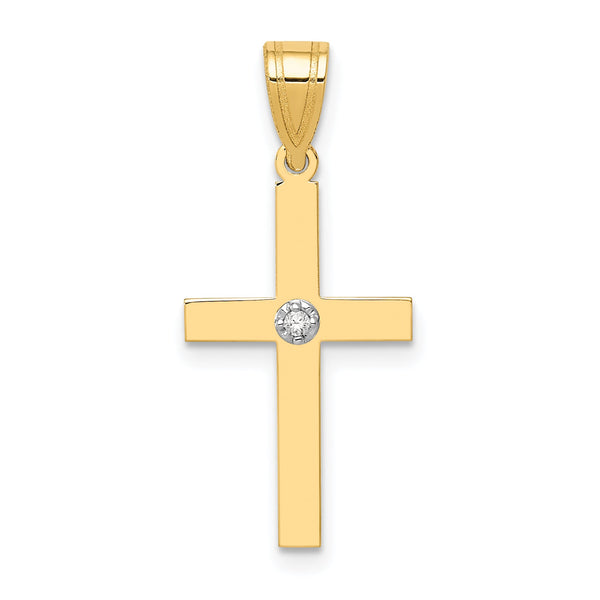 14k Polished .01ct. Diamond Cross Pendant
