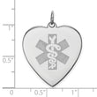 Sterling Silver Rhodium Engraveable Non-Enameled Heart Medical Pendant