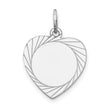 14k White Gold Etched Design .013 Gauge Engravable Heart Charm