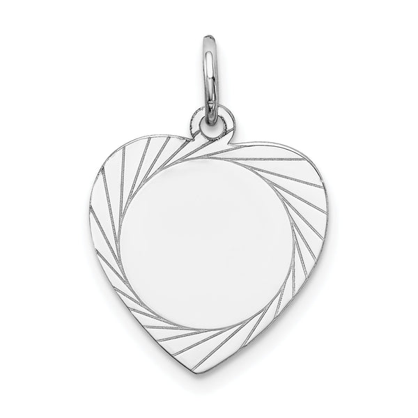 14k White Gold Etched Design .013 Gauge Engravable Heart Charm