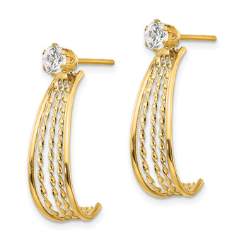 14K Yellow Gold J Hoop Polished w/CZ Stud Earrings - Birthstone Company