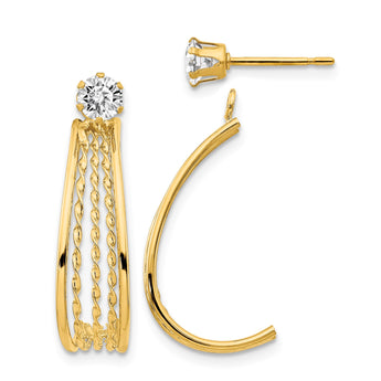 14K Yellow Gold J Hoop Polished w/CZ Stud Earrings - Birthstone Company